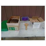 Wood mallet, walnut veneer & cork squares. As shown.