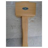 Wood mallet, walnut veneer & cork squares. As shown.