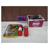 Misc flat of fire extinguishers & caulk guns. As shown.