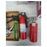 Misc flat of fire extinguishers & caulk guns. As shown.