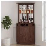 VEVOR Corner Industrial Bar Cabinet for Liquor and Glasses MDF Freestanding Farmhouse Wood Coffee Bar Cabinet Customer Returns See Pictures