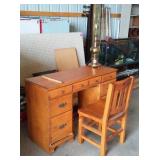 Wood Desk and Lamp