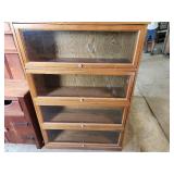 Wooden Bookshelf with Fold-Down Glass Doors