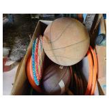 Lot of (2 Boxes) Outdoor/Sports Games and Toys, Hula Hoops, Airport Interlocking Play Mats, Sports Balls, Rackets, Clubs and more
