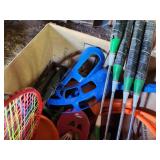 Lot of (2 Boxes) Outdoor/Sports Games and Toys, Hula Hoops, Airport Interlocking Play Mats, Sports Balls, Rackets, Clubs and more