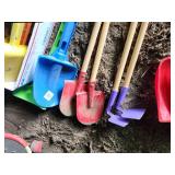 Lot of (~18) Sand and Garden Toys - Shovels, Rakes, Hoes