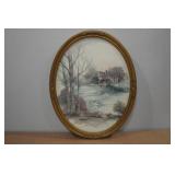 Vintage Large Oval Shaped Homco Framed Watercolor