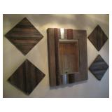 Thick wood framed wall mirror plus ...