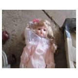 16" Porcelain doll and vintage roll...