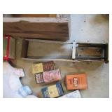 Antique Wood crate box, can crusher...