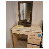 Vintage Wooden Vanity with Mirror and Drawers