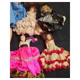 Lot of Vintage Dolls in Various Dresses