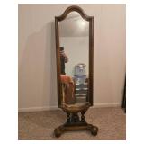 Antique Full-Length Wooden Mirror with Ornate Stand