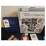 Assorted Household Items Including Bear Plush, Storage Rack, and More