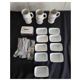 Set of White Dinnerware and NWA Mugs