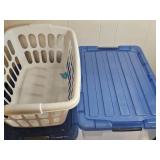Lot of Plastic Storage Totes and Laundry Basket