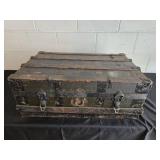 Antique Wooden Trunk with Assorted Textiles