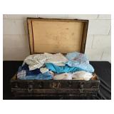 Antique Wooden Trunk with Assorted Textiles