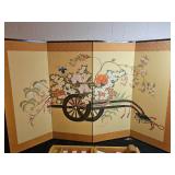 Vintage Backgammon Set with Decorative Folding Screen