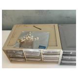 White Storage Cabinet with Glass-Front Drawers and Shelves