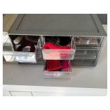 White Storage Cabinet with Glass-Front Drawers and Shelves