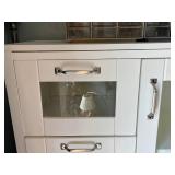White Storage Cabinet with Glass-Front Drawers and Shelves