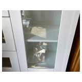 White Storage Cabinet with Glass-Front Drawers and Shelves