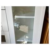 White Storage Cabinet with Glass-Front Drawers and Shelves