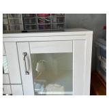 White Storage Cabinet with Glass-Front Drawers and Shelves