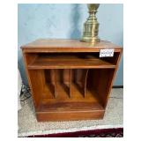 Wooden Nightstand with Divider and Brass Tone Table Lamp