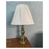 Wooden Nightstand with Divider and Brass Tone Table Lamp
