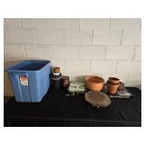 Assorted Gardening Supplies with Pots, Planters, and Storage Bin