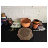 Assorted Gardening Supplies with Pots, Planters, and Storage Bin