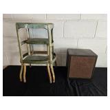 Vintage Step Stool and Speaker Set