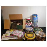 Assorted Vintage and Holiday Tins with Greeting Cards and Gift Bags