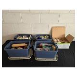 Assorted Lot of Electrical Supplies in Tubs with CFL Bulbs