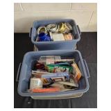 Assorted Lot of Electrical Supplies in Tubs with CFL Bulbs