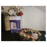 Lot of Floral Arrangements and Decorative Wreath