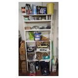 Mixed Lot of Household Supplies and Tools on Shelving Unit