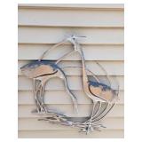 Rustic Metal Heron Wall Art & Wooden Planter Box