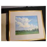 Lot of 2 Art Pieces - Framed Landscape Painting by Greg Lipelt and Pencil Sketch