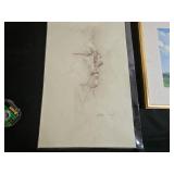 Lot of 2 Art Pieces - Framed Landscape Painting by Greg Lipelt and Pencil Sketch
