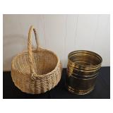 Wicker Basket and Brass Bucket Set
