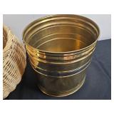 Wicker Basket and Brass Bucket Set