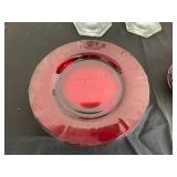 Vintage Ruby Red Glass Dinnerware Set with Crystal Candlesticks