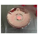 Vintage Ruby Red Glass Dinnerware Set with Crystal Candlesticks