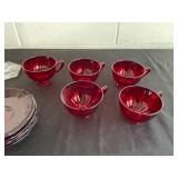Vintage Ruby Red Glass Dinnerware Set with Crystal Candlesticks