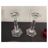 Vintage Ruby Red Glass Dinnerware Set with Crystal Candlesticks