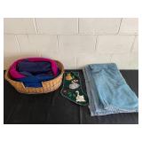 Wicker Basket with Blankets and Kitty Christmas Stocking