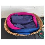 Wicker Basket with Blankets and Kitty Christmas Stocking